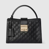 Gucci Padlock Medium Top Handle Bag In GG Embossed Leather 838992 Black
