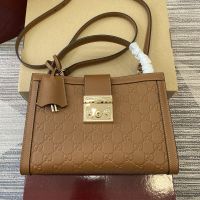 Gucci Padlock Medium Top Handle Bag In GG Embossed Leather 838992 Brown