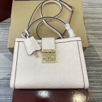 Gucci Padlock Medium Top Handle Bag In GG Embossed Leather 838992 Cherry