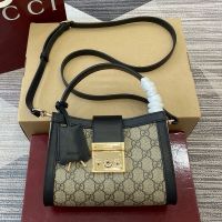 Gucci Padlock Small Top Handle Bag In GG Supreme Canvas 841653 Beige/Black