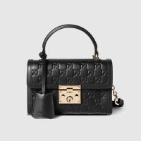 Gucci Padlock Small Top Handle Bag In GG Embossed Leather 848884 Black