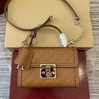 Gucci Padlock Small Top Handle Bag In GG Embossed Leather 848884 Brown