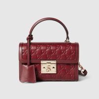 Gucci Padlock Small Top Handle Bag In GG Embossed Leather 848884 Red