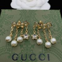 Gucci Script Crystal Star Glass Pearl Earrings In Gold