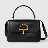 Gucci Siena Medium Top Handle Bag 855535 In Smooth Leather Black