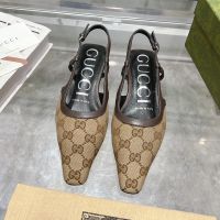 Gucci Slingback Ballet Flats Women Original GG Canvas Apricot