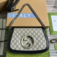 Gucci Small Blondie Shoulder Bag In GG Supreme Canvas 699268 Beige/Blue