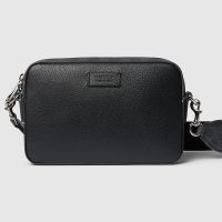 Gucci Small Crossbody Bag with Tag In Leather and GG Supreme Canvas 795465 Black