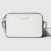 Gucci Small Crossbody Bag with Tag In Leather and GG Supreme Canvas 795465 White