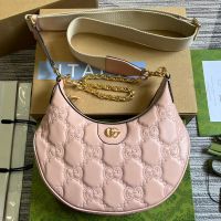 Gucci Small Half-Moon Bag In GG Matelasse Leather ?739709 Pink