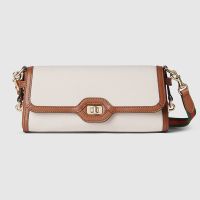 Gucci Small Luce Shoulder Bag with Web Strap In Canvas 786027 White/Brown