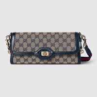 Gucci Small Luce Shoulder Bag with Web Strap In Original GG Canvas 786027 Beige/Blue