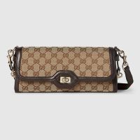 Gucci Small Luce Shoulder Bag with Web Strap In Original GG Canvas 786027 Beige/Coffee