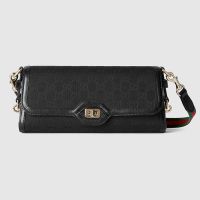 Gucci Small Luce Shoulder Bag with Web Strap In Original GG Canvas 786027 Black