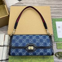 Gucci Small Luce Shoulder Bag with Web Strap In Original GG Denim 786027 Blue/Black
