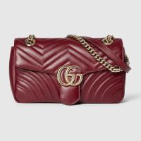 Gucci Small Marmont Flap Shoulder Bag In Matelasse Leather 443497 Burgundy