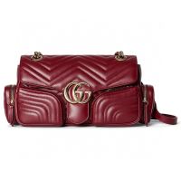 Gucci Small Marmont Multi-Pocket Bag In Matelasse Leather 795228 Burgundy