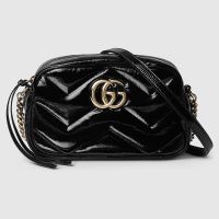 Gucci Small Marmont Shoulder Bag In Matelasse Patent Leather 802448 Black