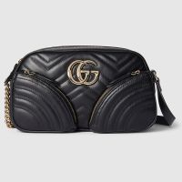 Gucci Small Marmont Shoulder Bag with Shell Pouch In Matelasse Leather 798715 Black