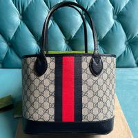 Gucci Small Ophidia Stripe Tote In GG Supreme Canvas 726762 Beige/Blue
