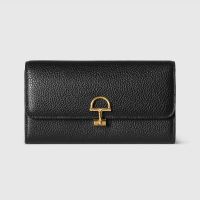 Gucci Softbit Continental Wallet 828147 In Grainy Leather Black