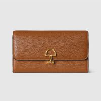 Gucci Softbit Continental Wallet 828147 In Grainy Leather Brown