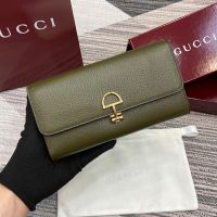 Gucci Softbit Continental Wallet 828147 In Grainy Leather Olive