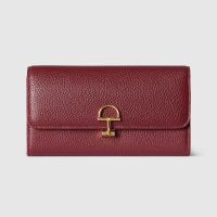 Gucci Softbit Continental Wallet 828147 In Grainy Leather Red