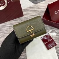 Gucci Softbit Card Case 828148 In Grainy Leather Olive