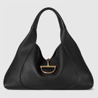 Gucci Softbit Maxi Top Handle Bag 837466 In Grainy Leather Black