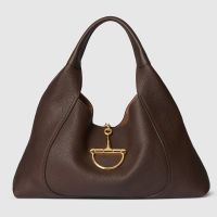 Gucci Softbit Maxi Top Handle Bag 837466 In Grainy Leather Dark Brown