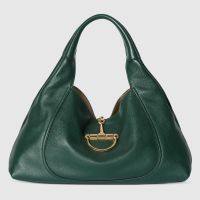 Gucci Softbit Maxi Top Handle Bag 837466 In Grainy Leather Green