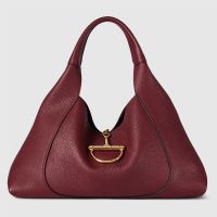 Gucci Softbit Maxi Top Handle Bag 837466 In Grainy Leather Red