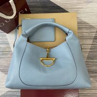 Gucci Softbit Maxi Top Handle Bag 837466 In Grainy Leather Sky Blue
