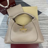 Gucci Softbit Maxi Top Handle Bag 837466 In Grainy Leather Taupe