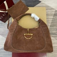 Gucci Softbit Maxi Top Handle Bag 837466 In Suede Dark Brown