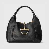 Gucci Softbit Medium Top Handle Bag 837467 In Grainy Leather Black