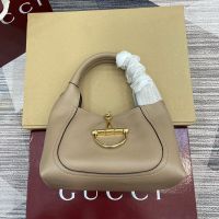 Gucci Softbit Medium Top Handle Bag 837467 In Grainy Leather Khaki