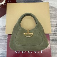Gucci Softbit Medium Top Handle Bag 837467 In Suede Green