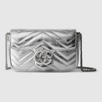 Gucci Super Mini Marmont Flap Shoulder Bag In Matelasse Leather 476433 Silver