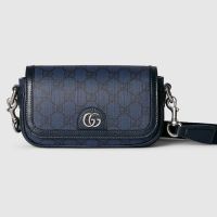 Gucci Super Mini Ophidia Flap Bag In GG Supreme Canvas 795466 Navy Blue
