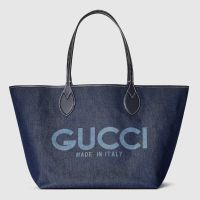 Gucci Totissima Large Reversible Tote Bag In Denim and GG Supreme Denim 820481 Navy Blue