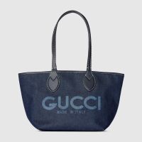 Gucci Totissima Small Reversible Tote Bag In Denim and GG Supreme Denim 820496 Navy Blue