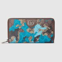 Gucci GG Zip Around Wallet 834694 In Camouflage GG Monogram Fabric Blue