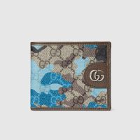 Gucci GG Bi-fold Wallet 834271 In Camouflage GG Monogram Fabric Blue
