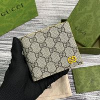 Gucci Small Bifold Wallet with GG Logo In GG Supreme Canvas Beige/Yellow
