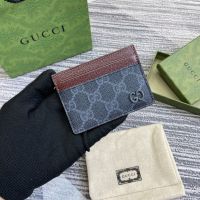 Gucci GG Card Case 768248 In GG Supreme Canvas Black/Burgundy