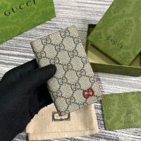 Gucci Medium Card Holder with GG Logo In GG Supreme Canvas Beige/Red