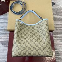 Gucci GG Emblem Medium Bucket Bag In GG Supreme Canvas 815103 Beige/Sky Blue