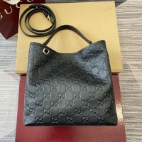 Gucci GG Emblem Medium Bucket Bag In GG Embossed Leather 815103 Black